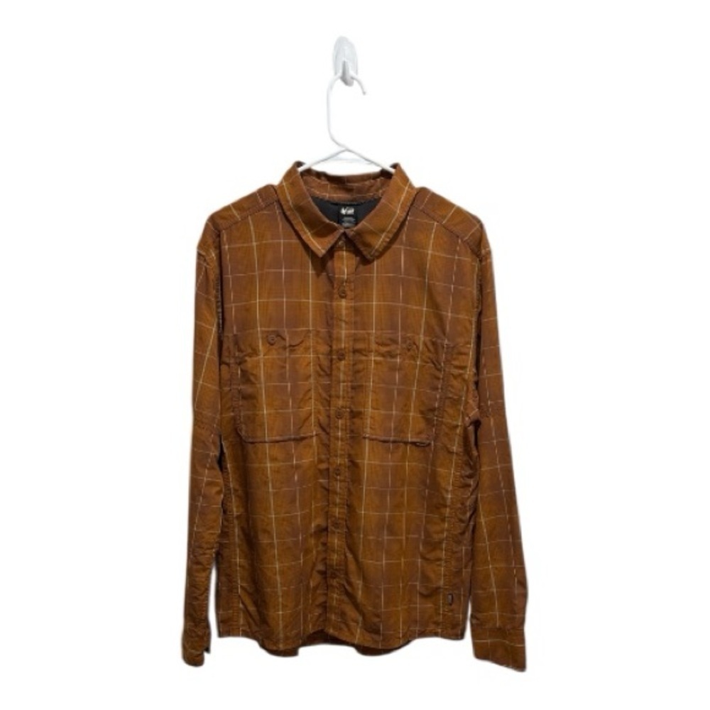 REI Sahara Rust Plaid Long Sleeve Shirt Fishing Hiking Size Medium